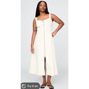 NWOT Gap UltraSoft Minimalist Classic Coastal Off White Denim Zip Midi Dress XXL